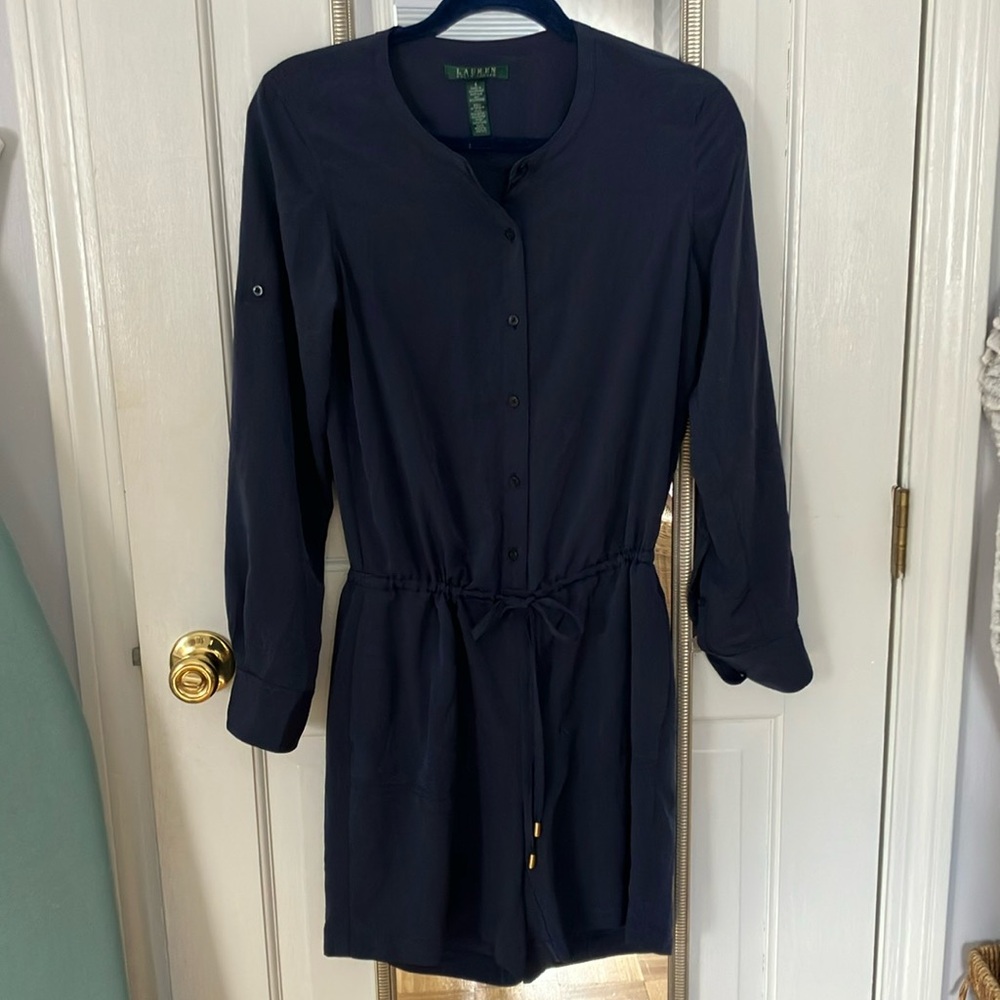 Navy blue shorts romper chic jumpsuit by LRL Ralph Lauren EUC 4